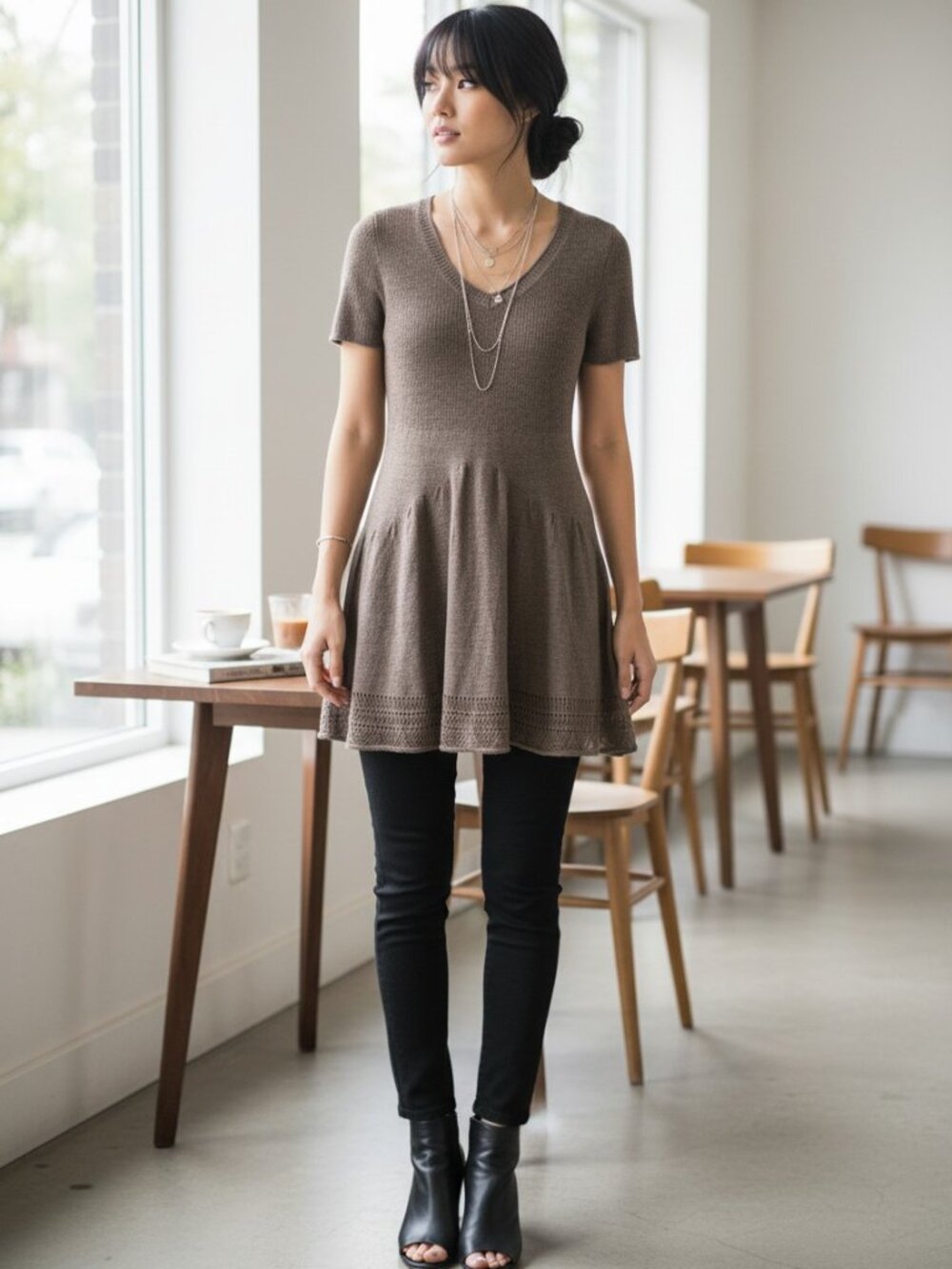 Trussardi‎ Jeans Knit Tunic Top Womens S Brown Excellent Linen Blend Fit & Flare